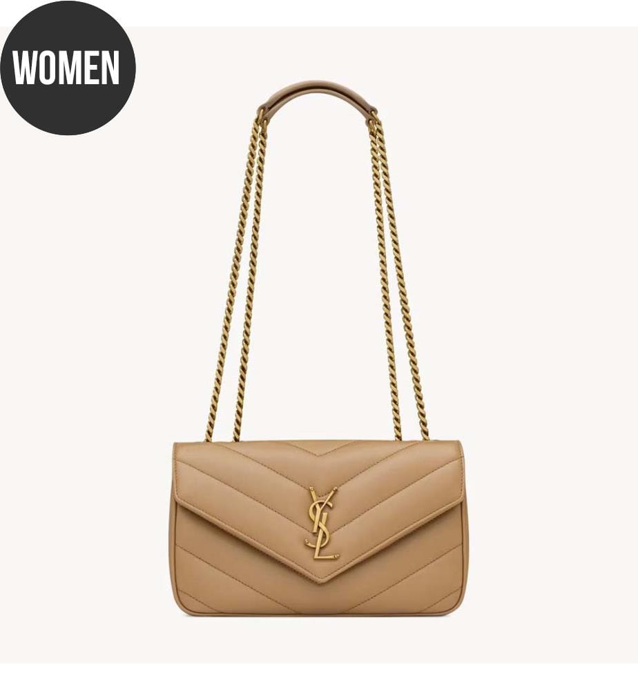Kleine Loulou-Schultertasche aus gestepptem Lammleder - Bronzing