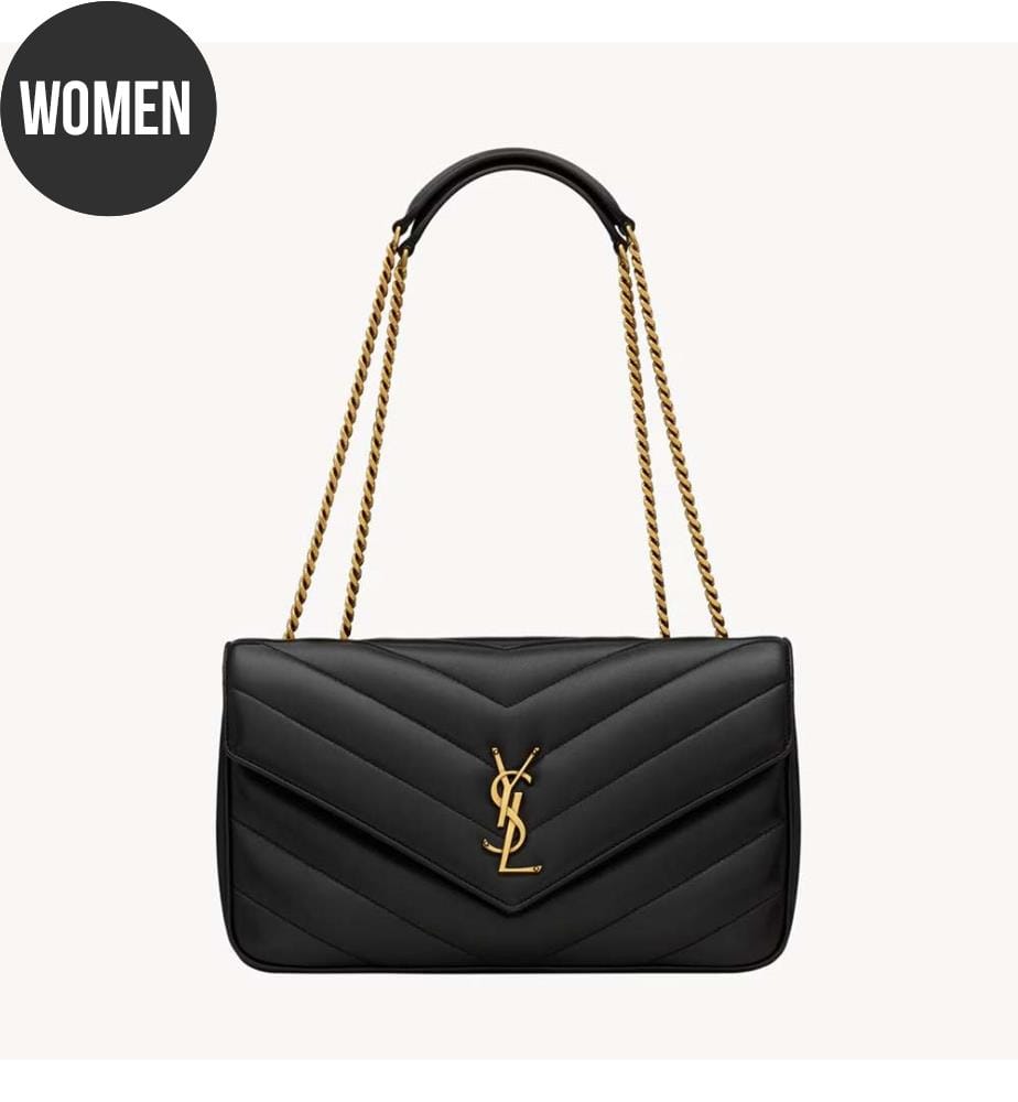 Loulou Medium Schultertasche aus gestepptem Lammleder - Schwarz