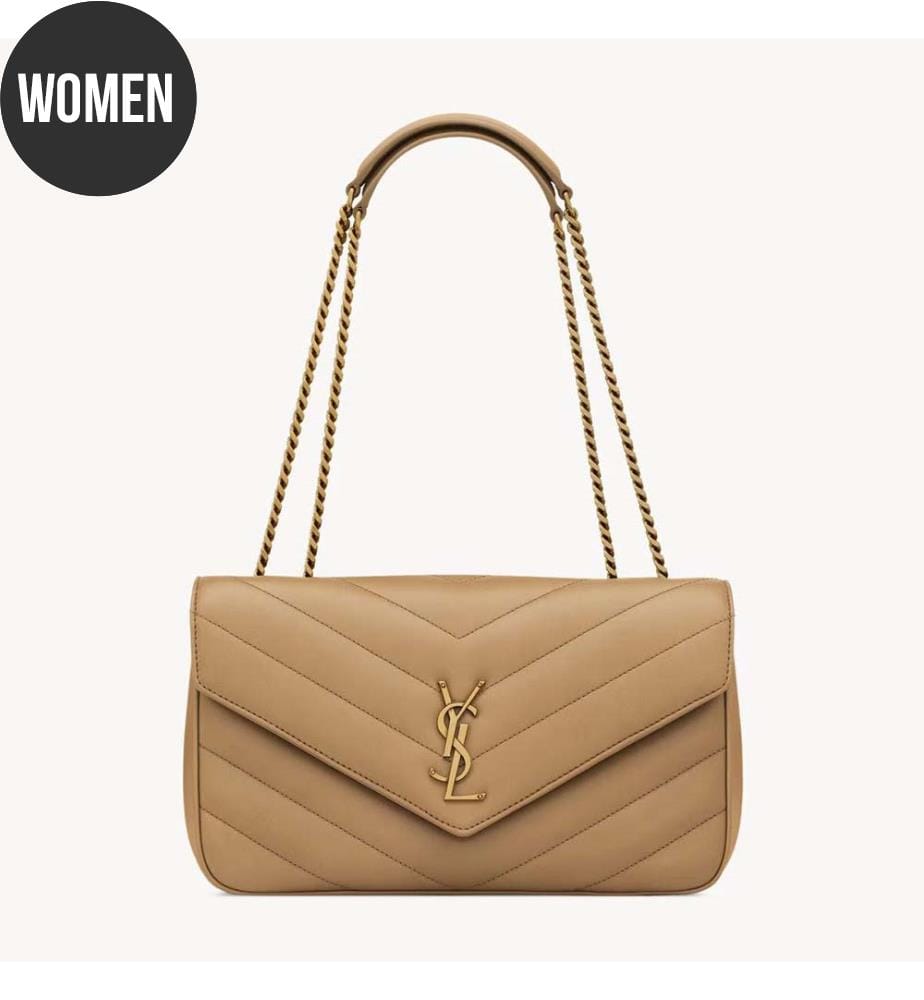 Loulou Medium Schultertasche aus gestepptem Lammleder - Bronzing