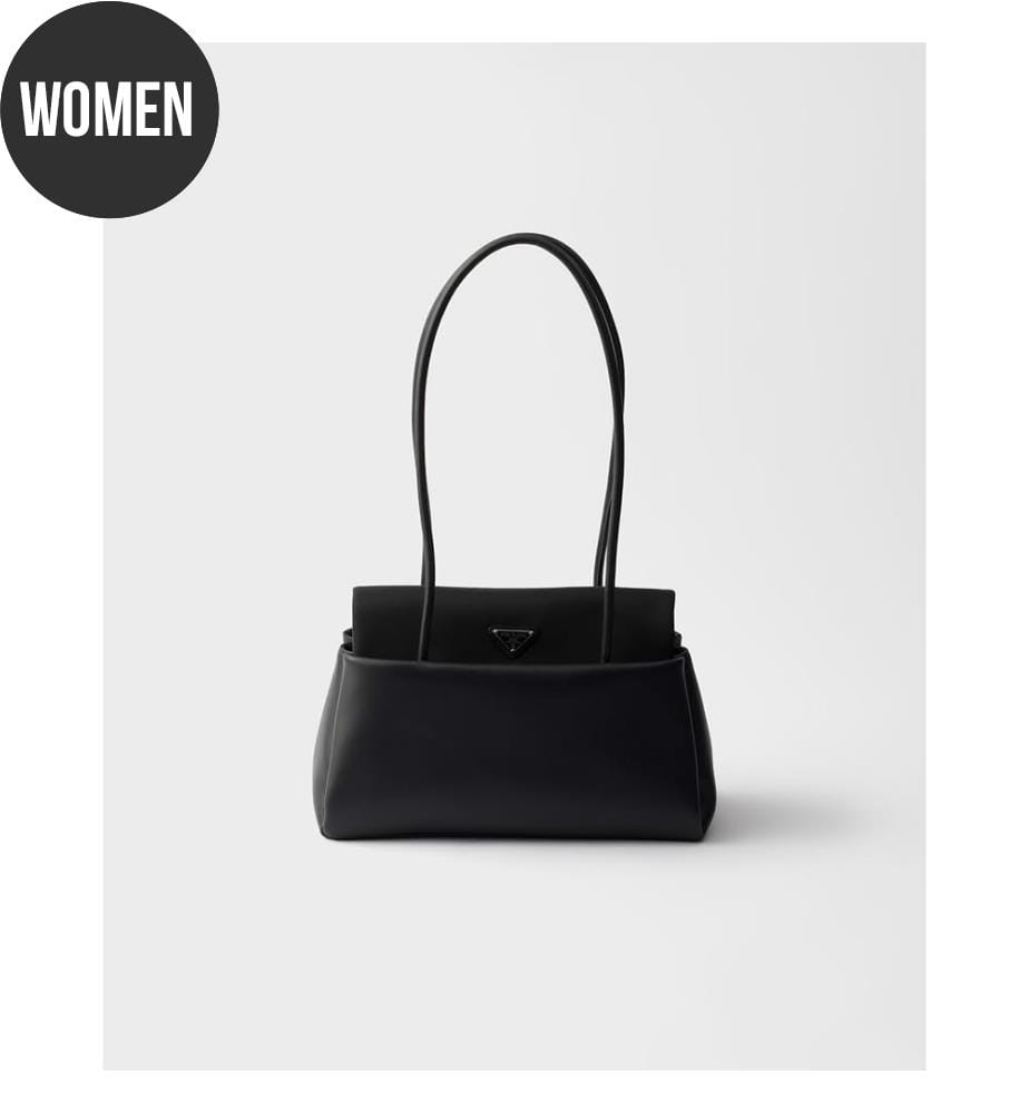 Sac moyen Prada Passage cuir avec rabat Re-Nylon - Noir