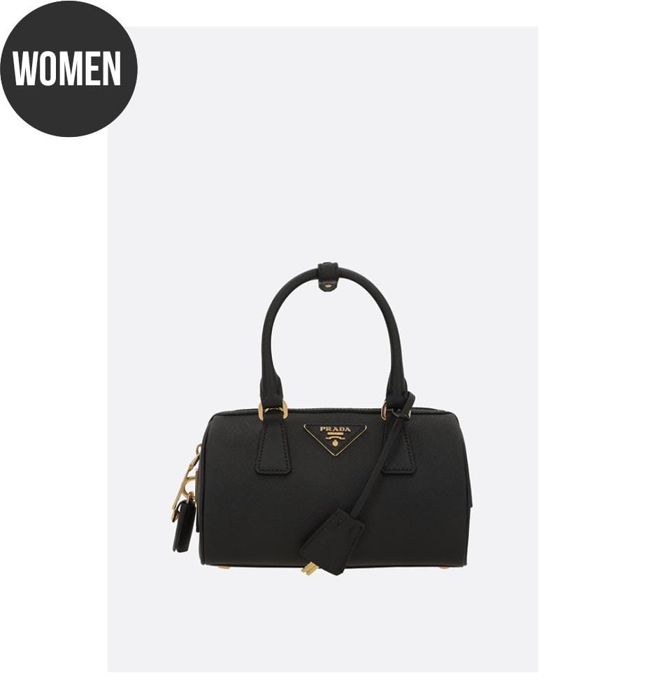 Petit sac de bowling en cuir Saffiano Lux – Noir