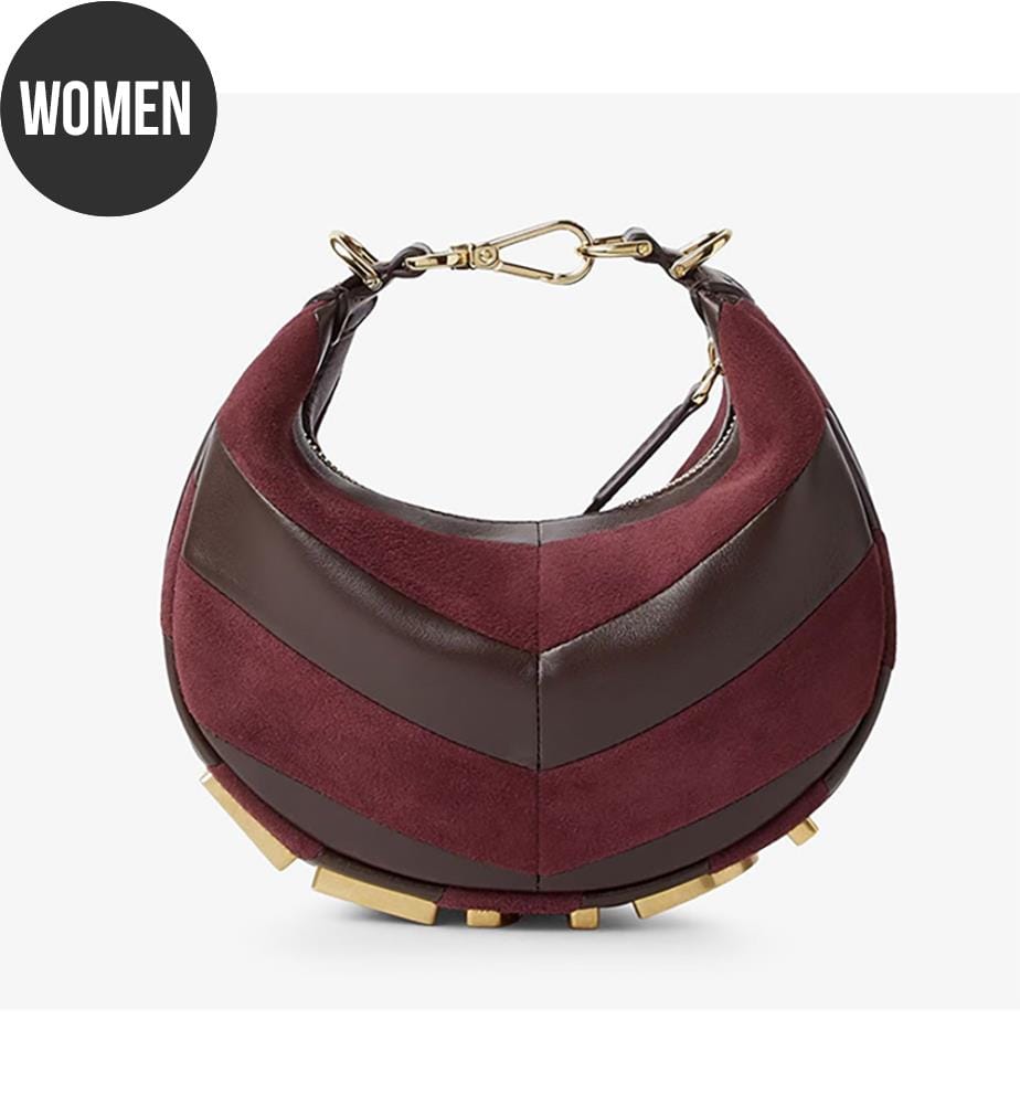 Hobo-Tasche aus Leder und Wildleder, Mini - Burgunderbraun