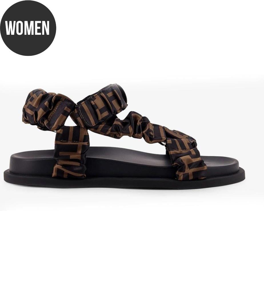 Sandalen „Feel“ aus elastischem Satin – Braun und Schwarz