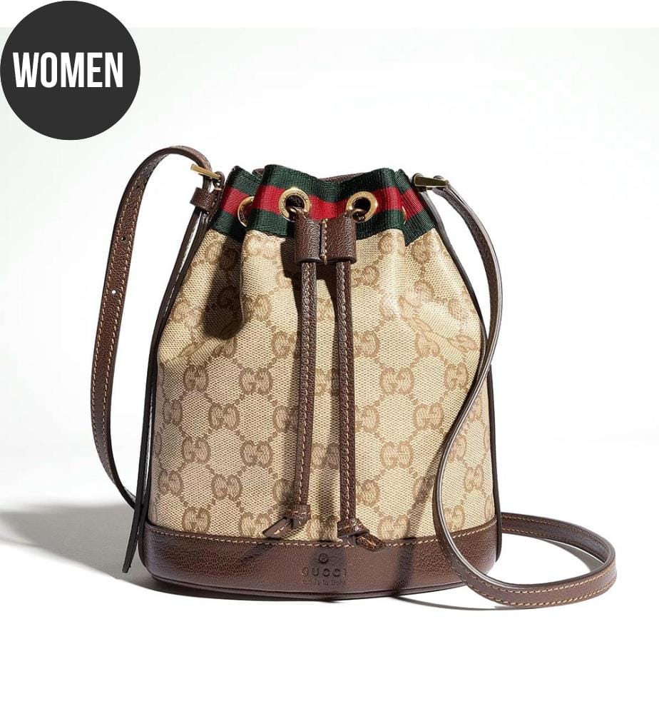 Sac seau mini avec bande Web - Beige et marron foncé