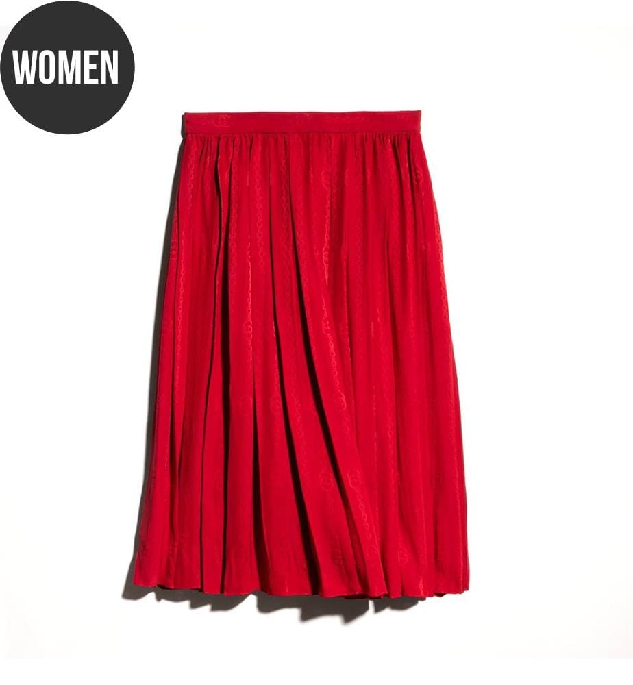 Jupe midi en soie jacquard chaîne Interlocking G - Rouge