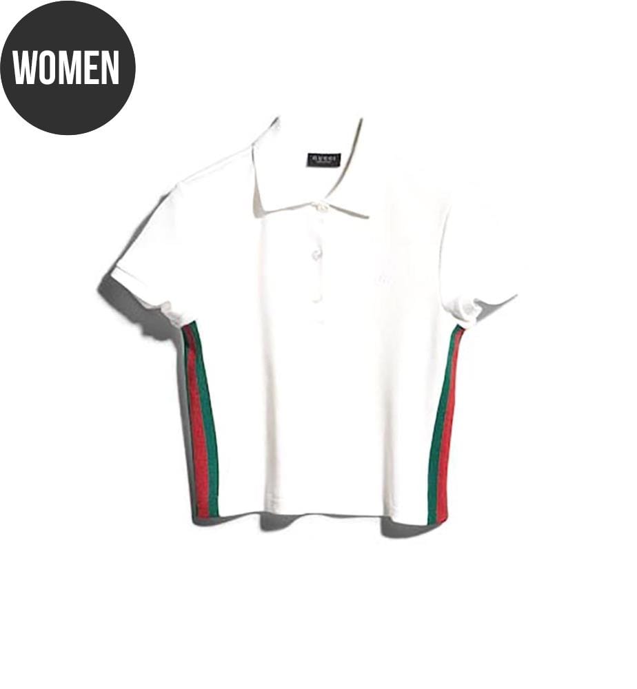 Polo en jersey de coton côtelé avec bande Web - Blanc