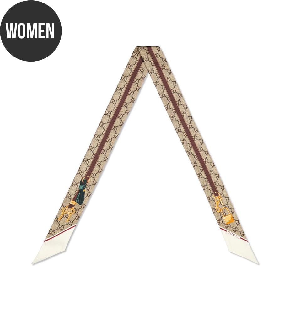 Printed silk ribbon - Light brown and burgundy