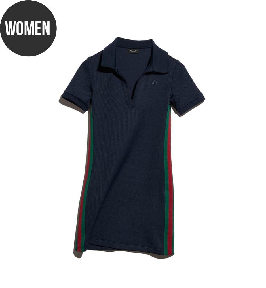 Robe en jersey côtelé avec bande Web - Bleu foncé