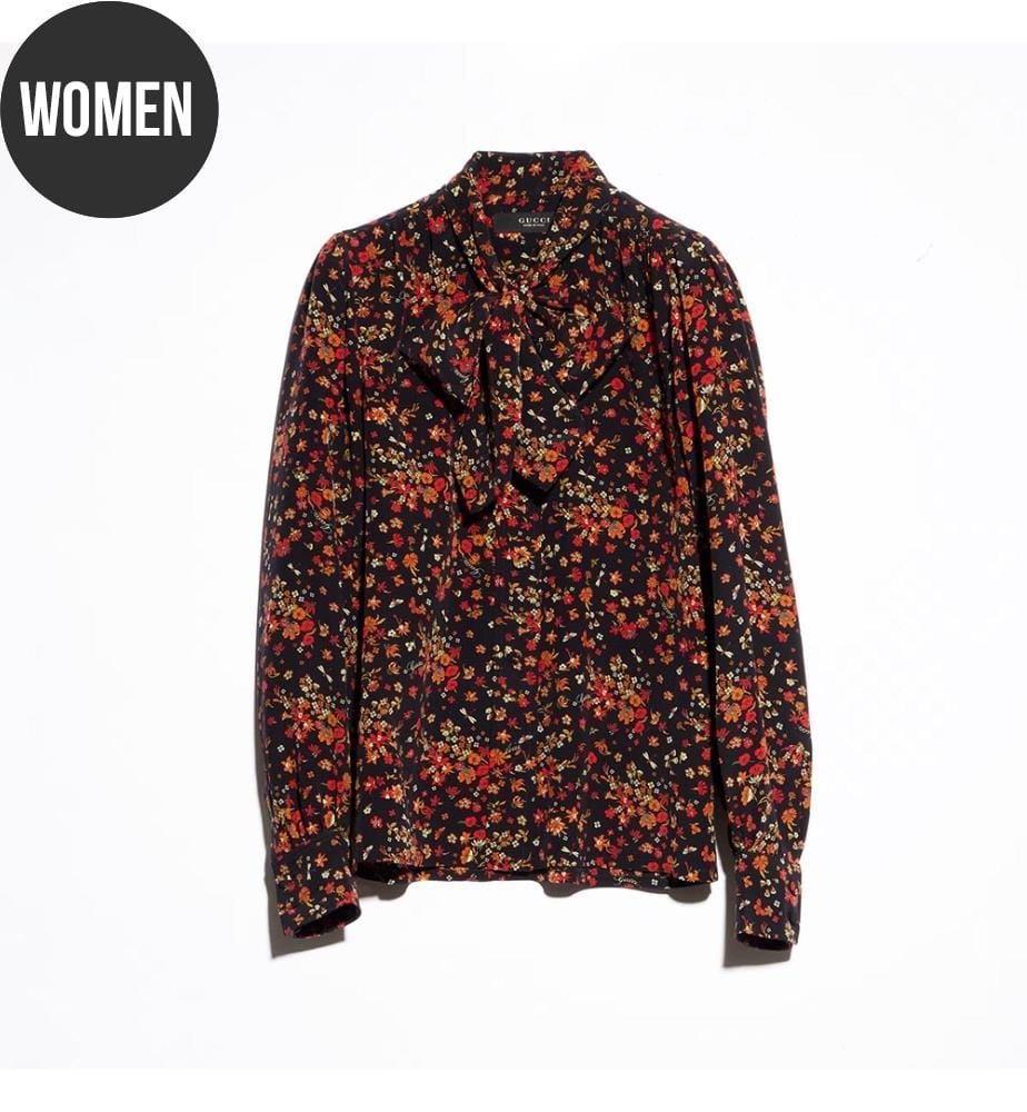 Chemise en soie imprimée - Noir et rouge
