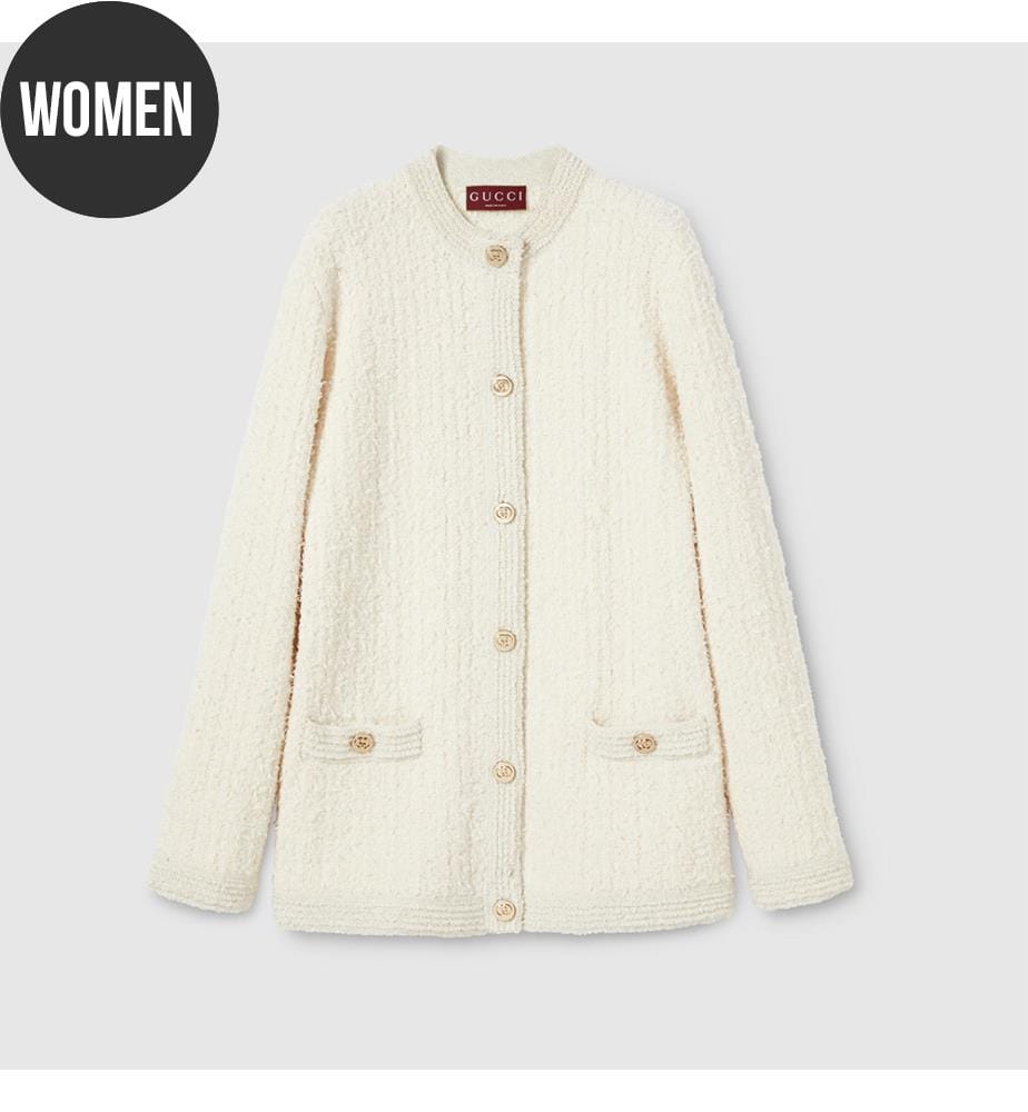 Cardigan en laine lamé bouclé - Ivory Silver Mc