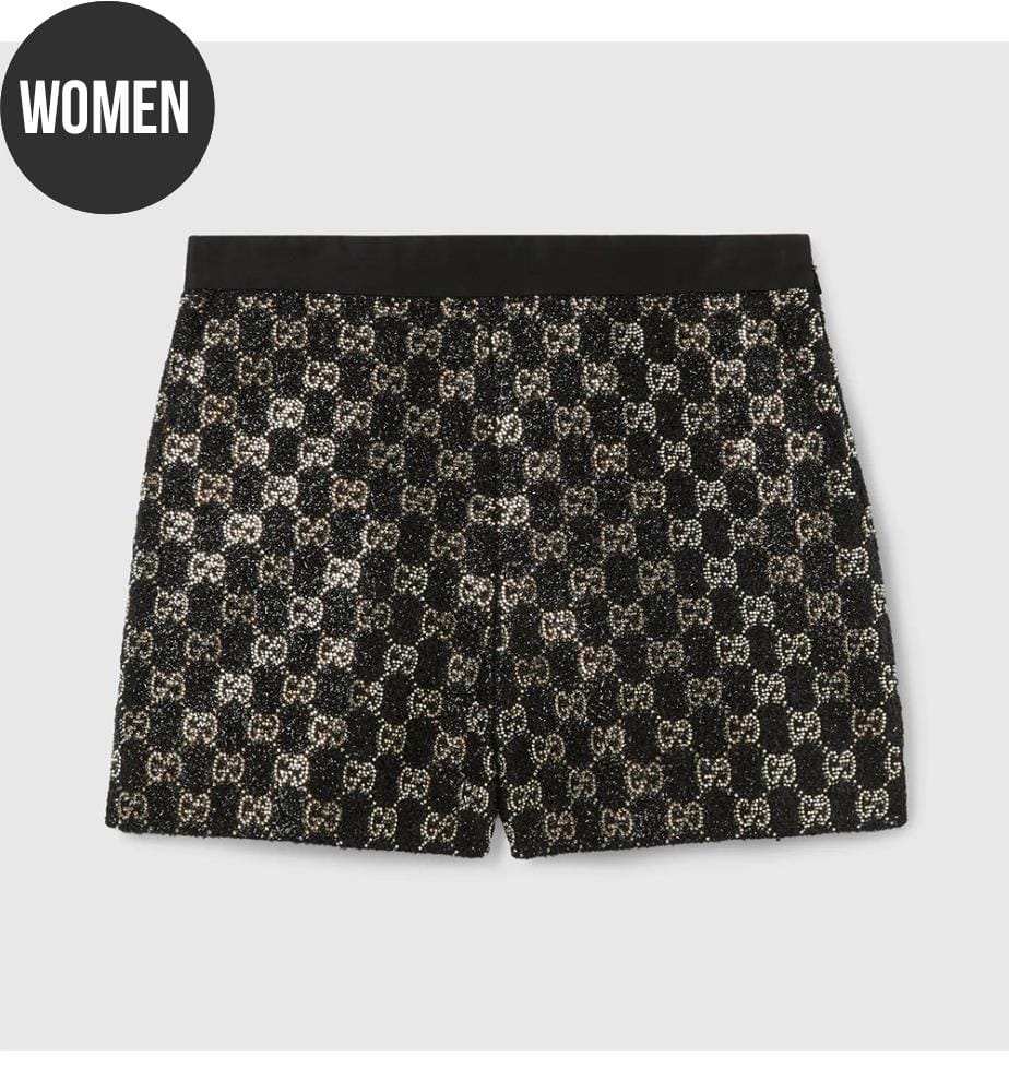 Shorts aus bestickter Wolle und Lamé-Tweed - Schwarz