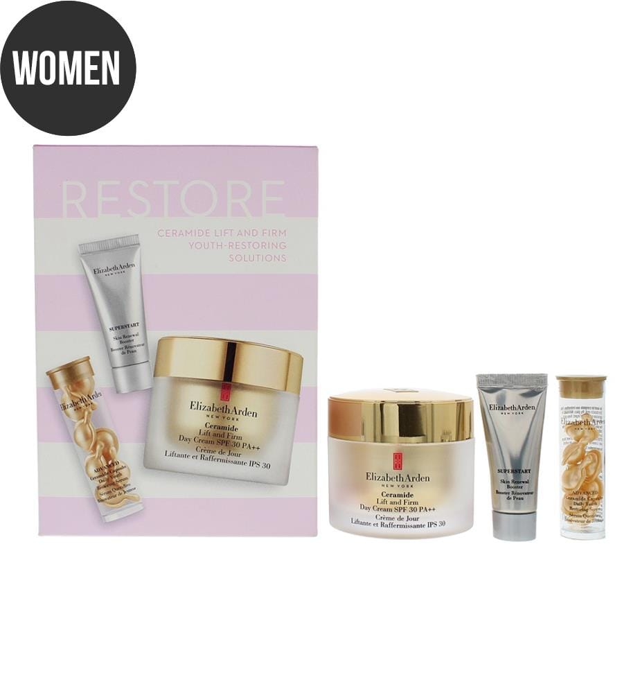 Restore Geschenkset 3-teilig - Ceramide SPF 30 PA++ Tagescreme 50 ml, Serumkapseln 7 Stück, Superstart Booster 5 ml