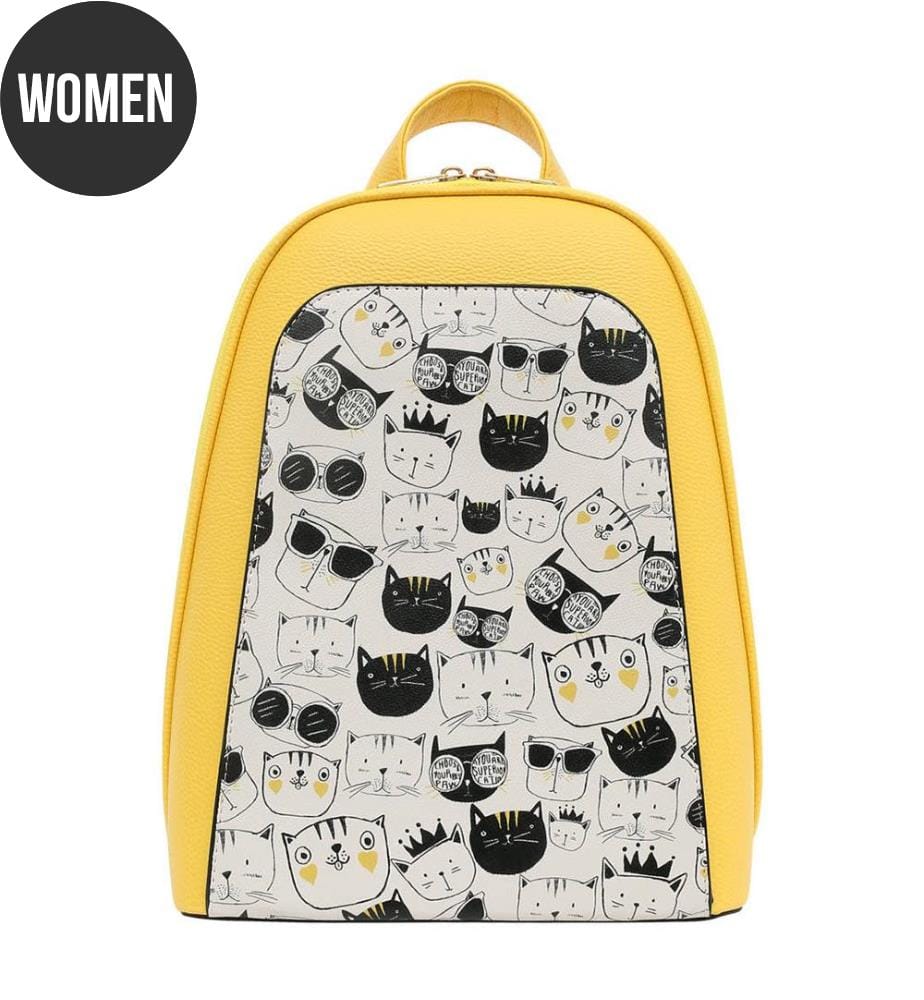 Sac à Dos en Cuir Vegan - Monochrome Cats - Multicolore