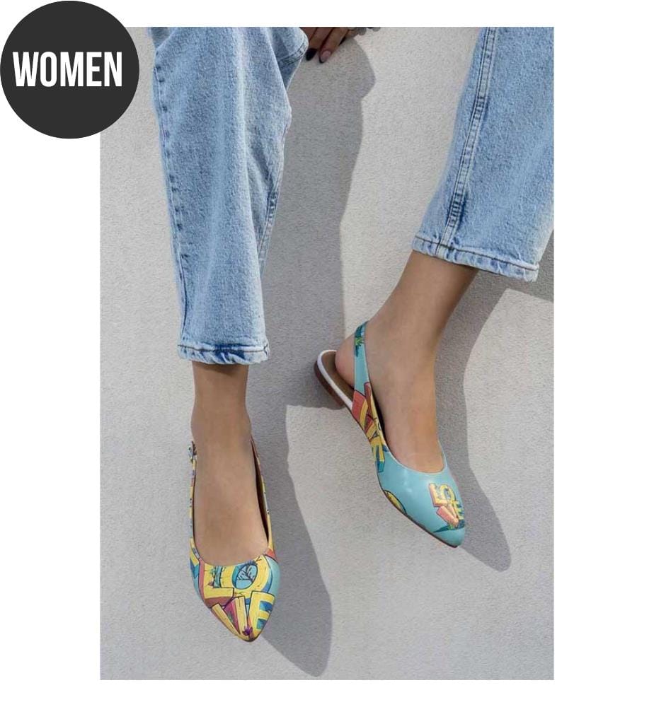 Ballerines en cuir Végétal turquoise - Love Design
