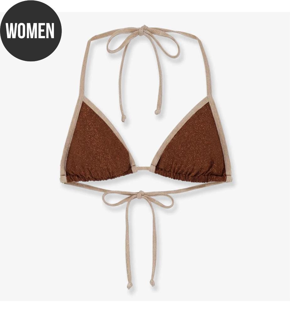 Leah String Bikini Top with lurex effect - Brown with lurex effect