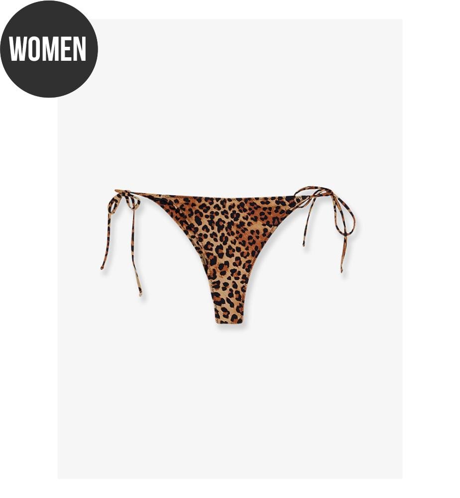 Nylon bikini bottoms with animal print - Brown
