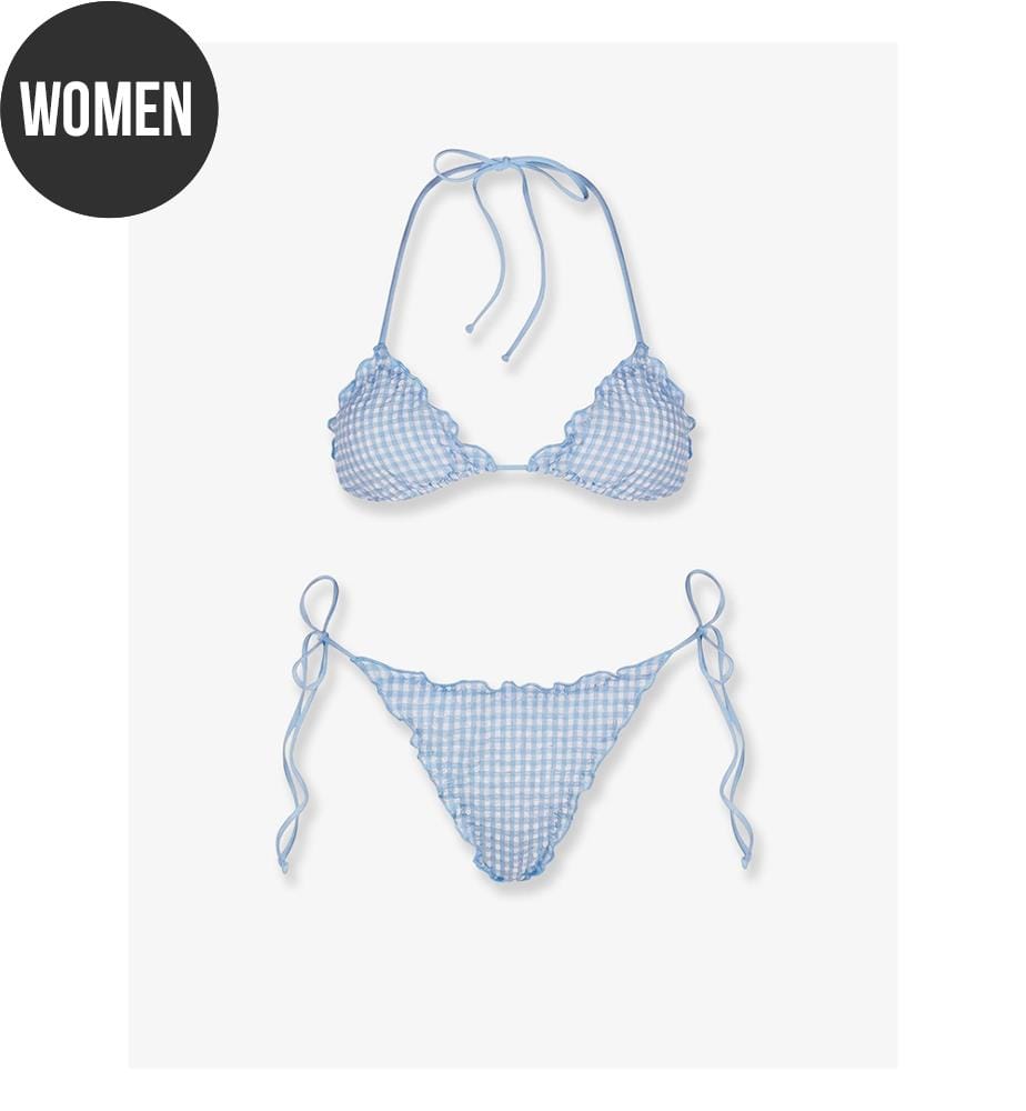 Bikini Sagitami en nylon avec motif vichy - Bleu