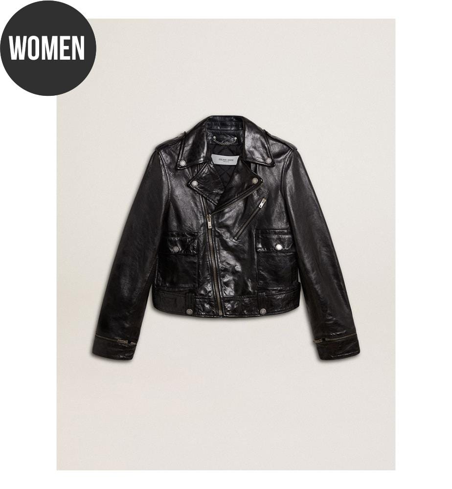 Giacca biker in pelle - Nero