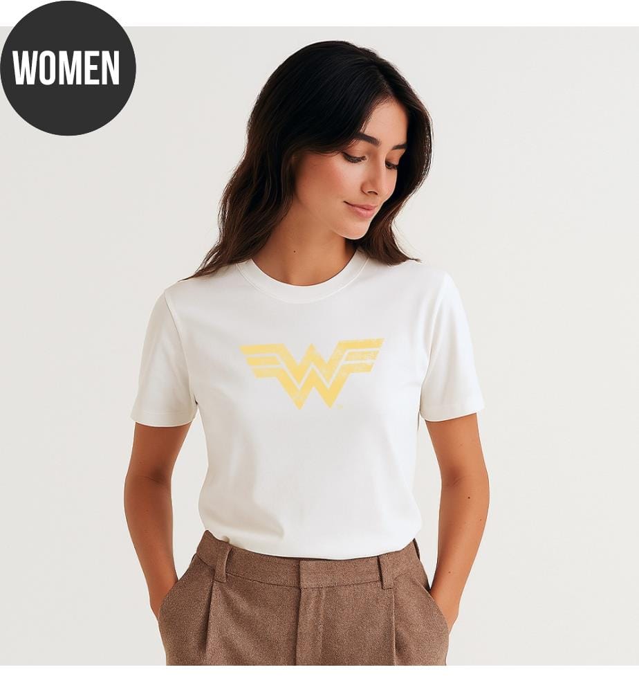 Weisses T-Shirt mit Wonder Woman-Logo im Vintage-Stil