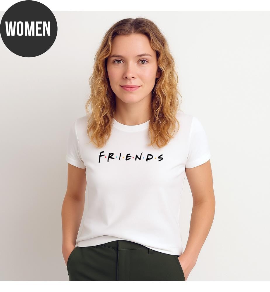 Weisses T-Shirt mit schwarzem „Friends“-Logo