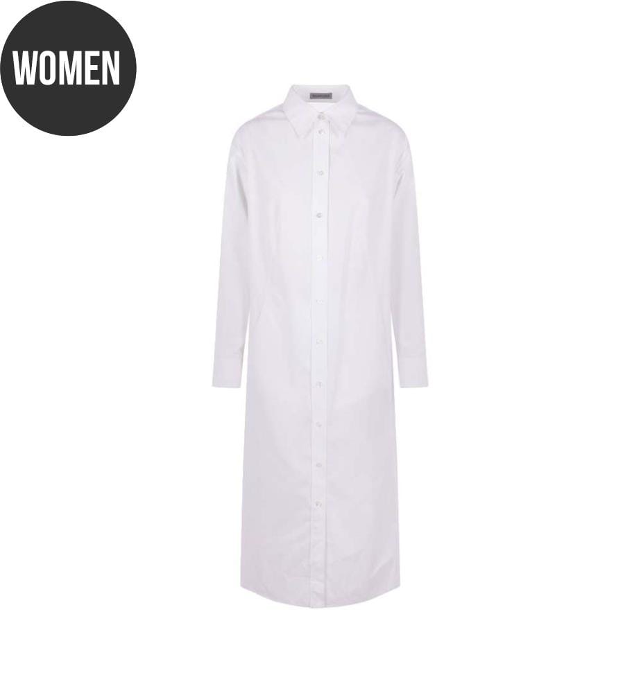 Abito camicia in popeline con drappeggio sul retro - Bianco
