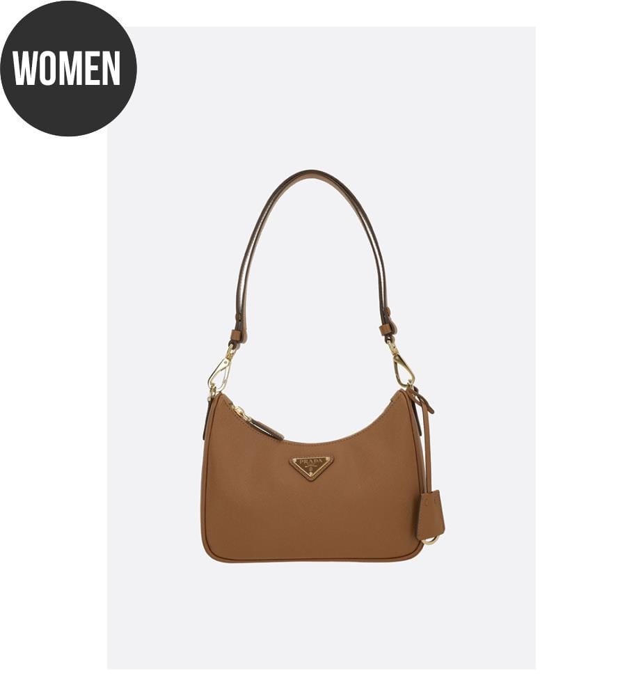 Re-Edition Mini-Schultertasche aus Saffiano-Leder - Karamell