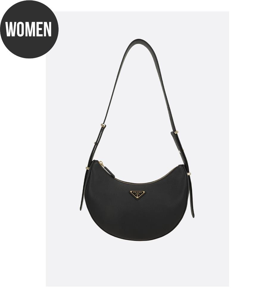 Mittelgrosse Arqué-Schultertasche aus weichem Leder - Schwarz