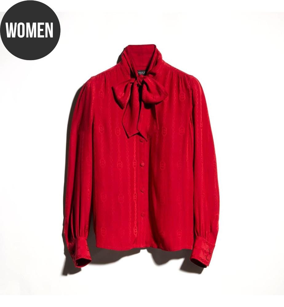 Chemise en soie jacquard chaîne Interlocking G - Rouge