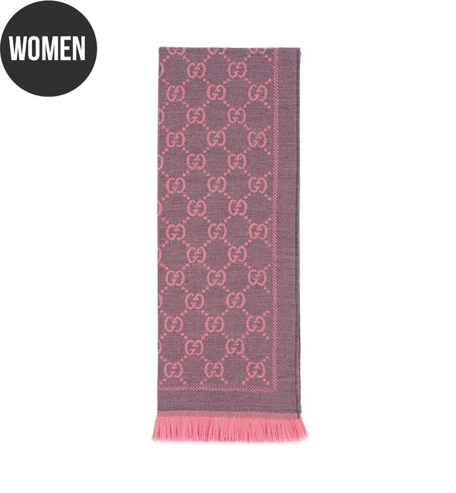 Wool Scarf  - Charcoal Gray and Pink