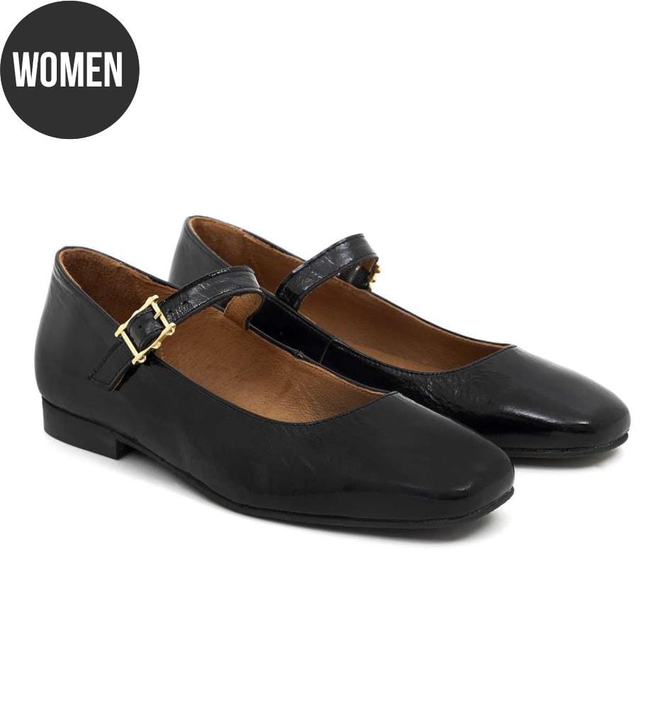 Leder-Ballett-Flat - Schwarz
