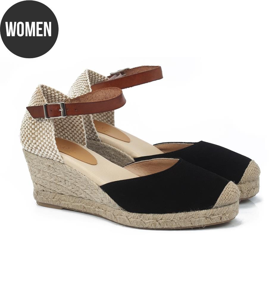 Espadrilles aus Wildleder und glattem Leder - Schwarz