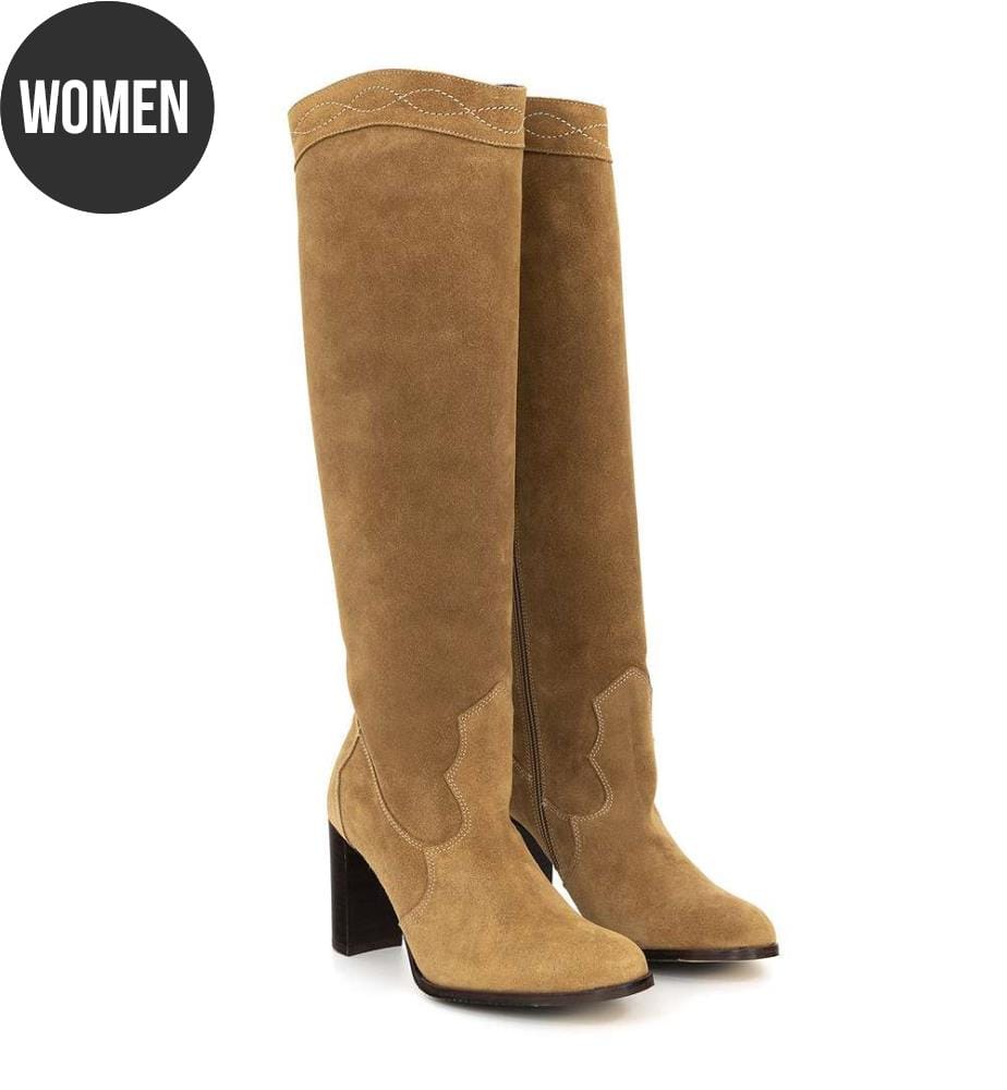 Stivali alti in camoscio - Beige