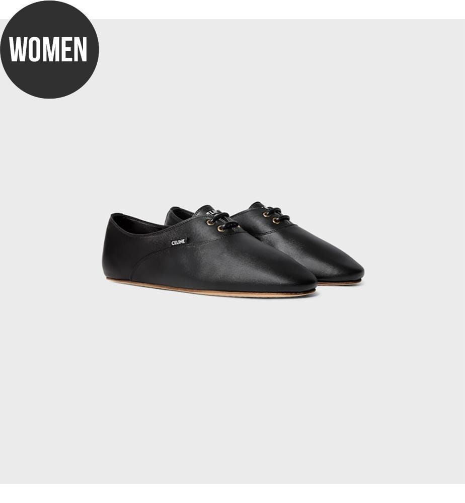 Ballerines à lacets en cuir d'agneau - Noir