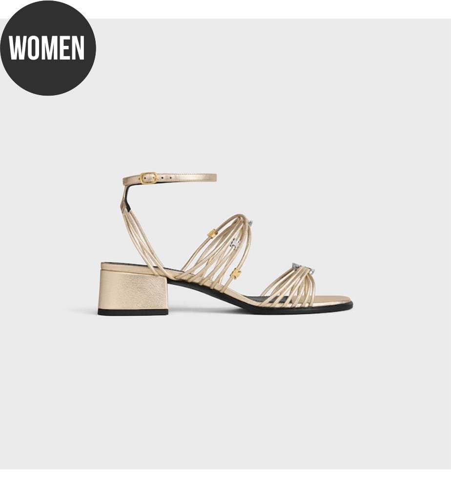 Clémence-Sandalen mit Absatz aus laminiertem Lammleder - Platin