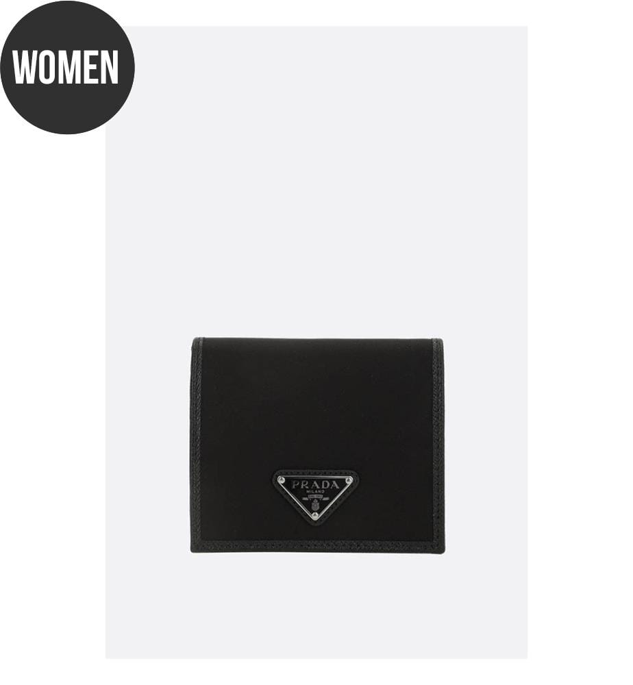 Portafoglio verticale in nylon e pelle saffiano - Nero