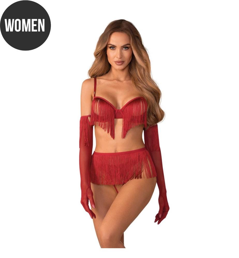Rossay 4-teiliges Set mit offenem Schnitt – Rot
