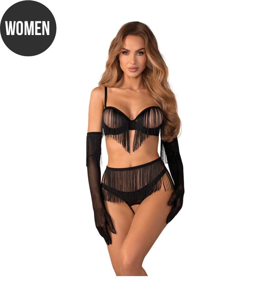 Rossay 4-teiliges Set mit offenem Schnitt – Schwarz