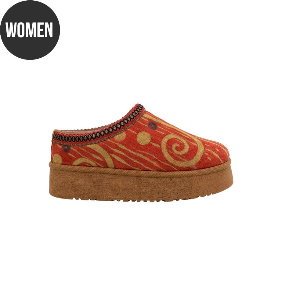 Chaussons pour femme en simili cuir, doublés de peluche rouge - Modèle Shine