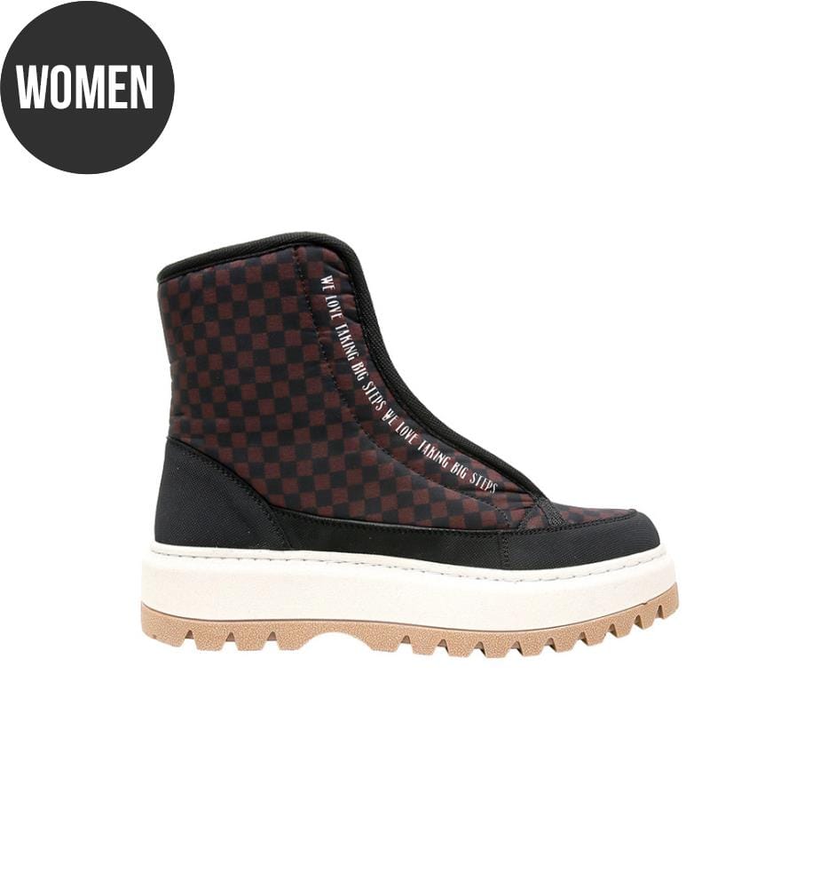 Vegane lange Stiefel für Damen in Braun – Big Steps mit Katzenmotiv