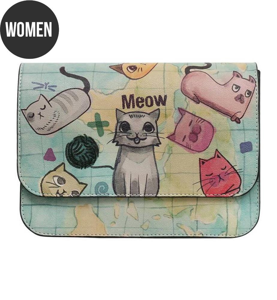 Borsa in pelle vegana - "Cats of the World Design" - Verde