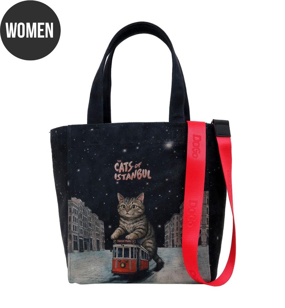 Grand sac fourre-tout noir pour femmes, modèle « Paws on Taksim »