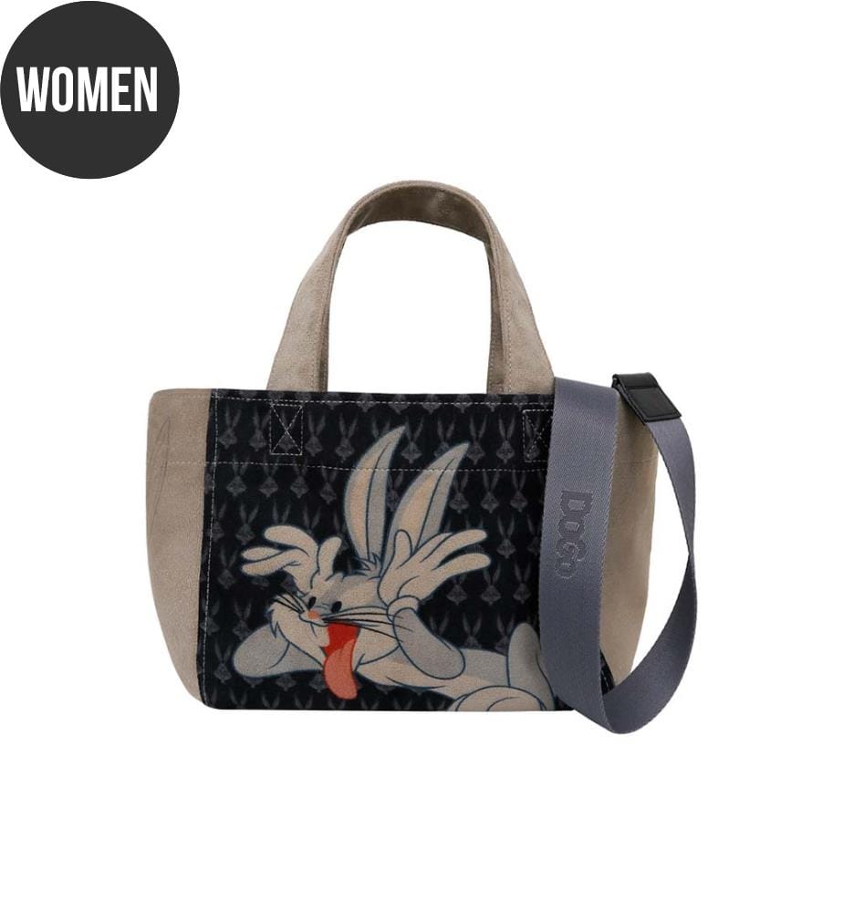 Sac fourre-tout noir pour femme, modèle végétalien, taille moyenne – Warner Bros Bugs Bunny, motif « Playful Bugs »