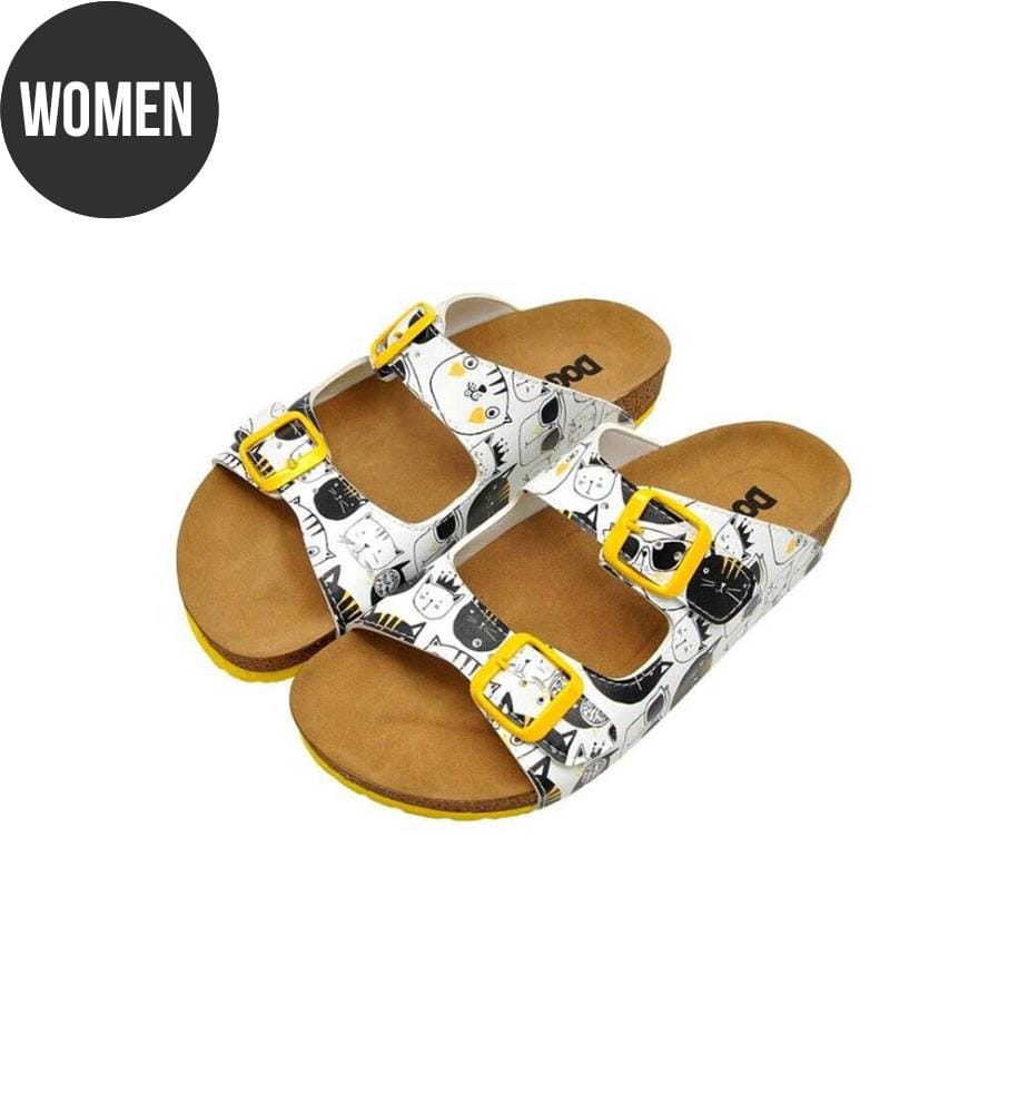 Chaussons en cuir végétal blanc - Monochrome Cats Design