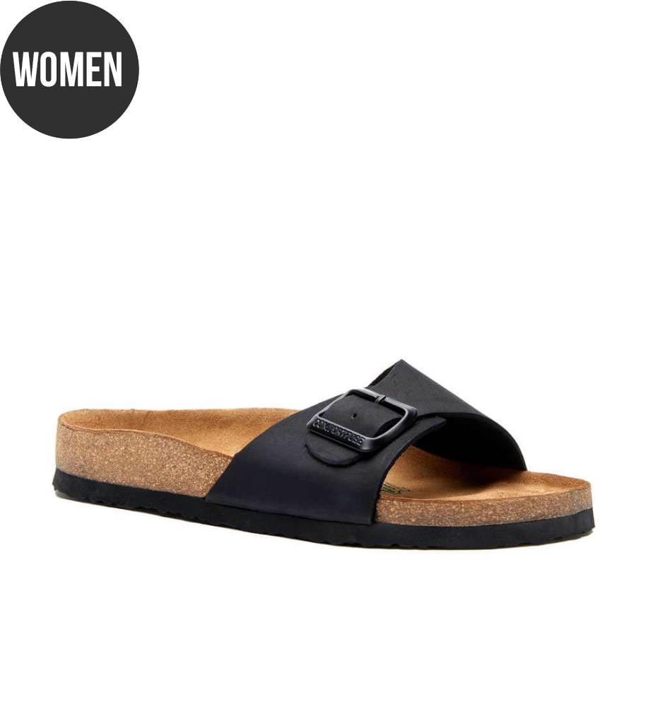 Leather Sandals With Anatomically Shaped Cork Footbed - Black-Nubuck 