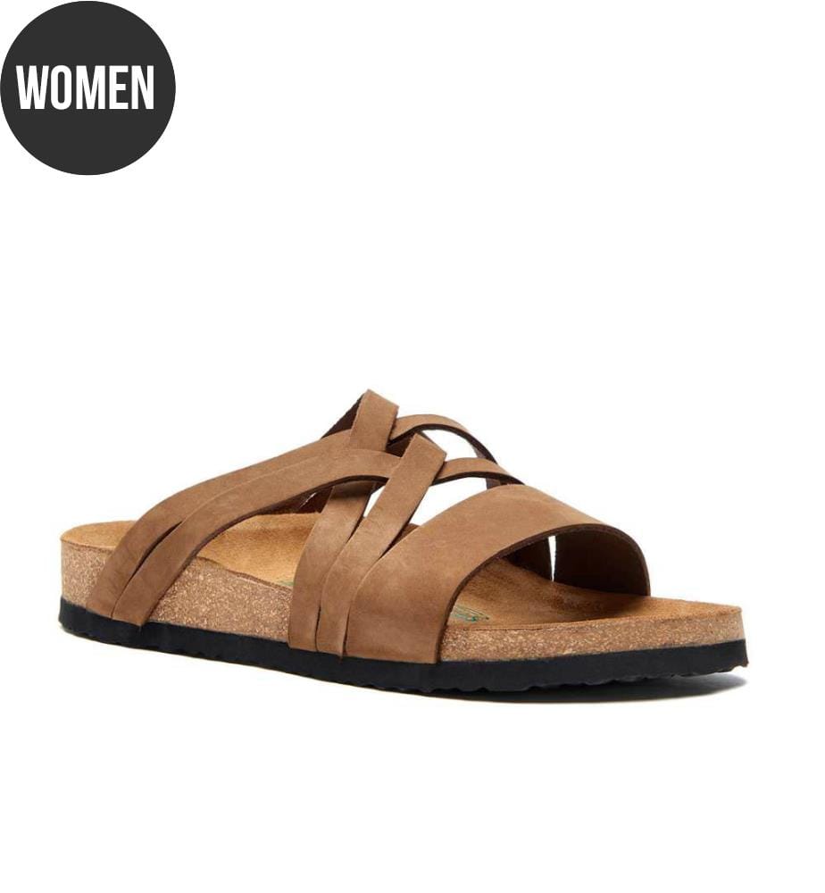 Ledersandalen mit anatomisch geformtem Korkfussbett - Sand-Nubuk