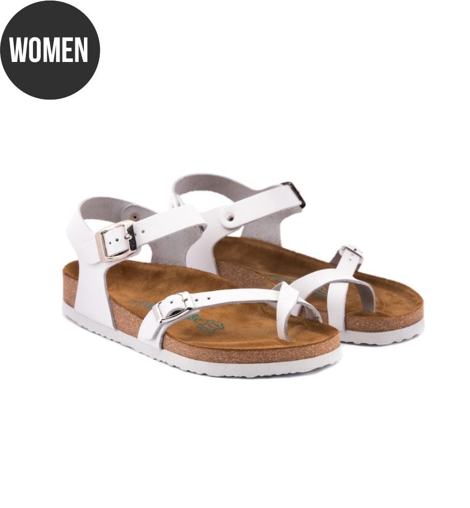 Ledersandalen mit anatomisch geformtem Korkfussbett - Weiss