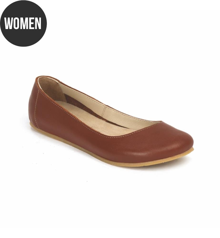 Flache Lederschuhe mit Korkfussbett - Tan