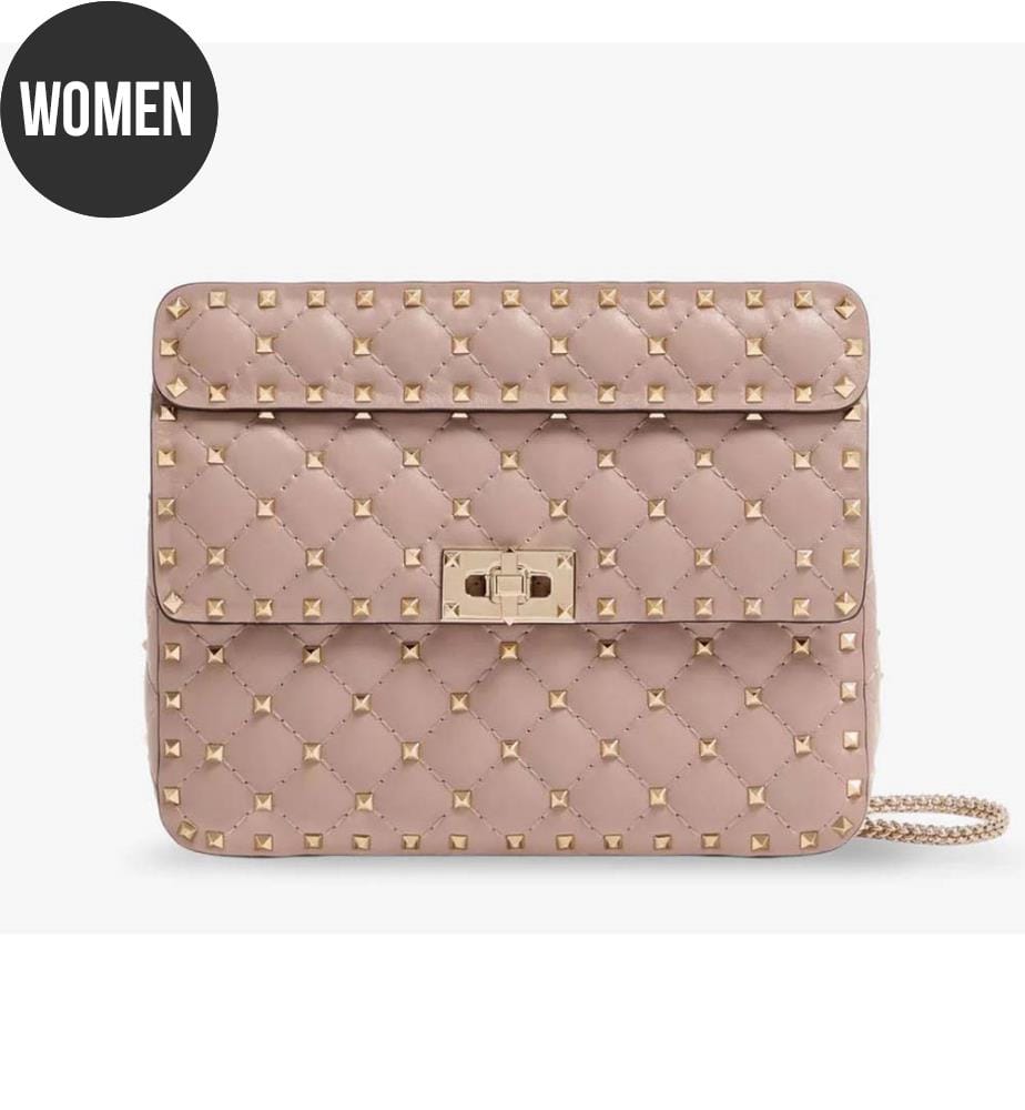 Sac à bandoulière en cuir Rockstud Spike avec clous iconiques sur toute la surface - Rose