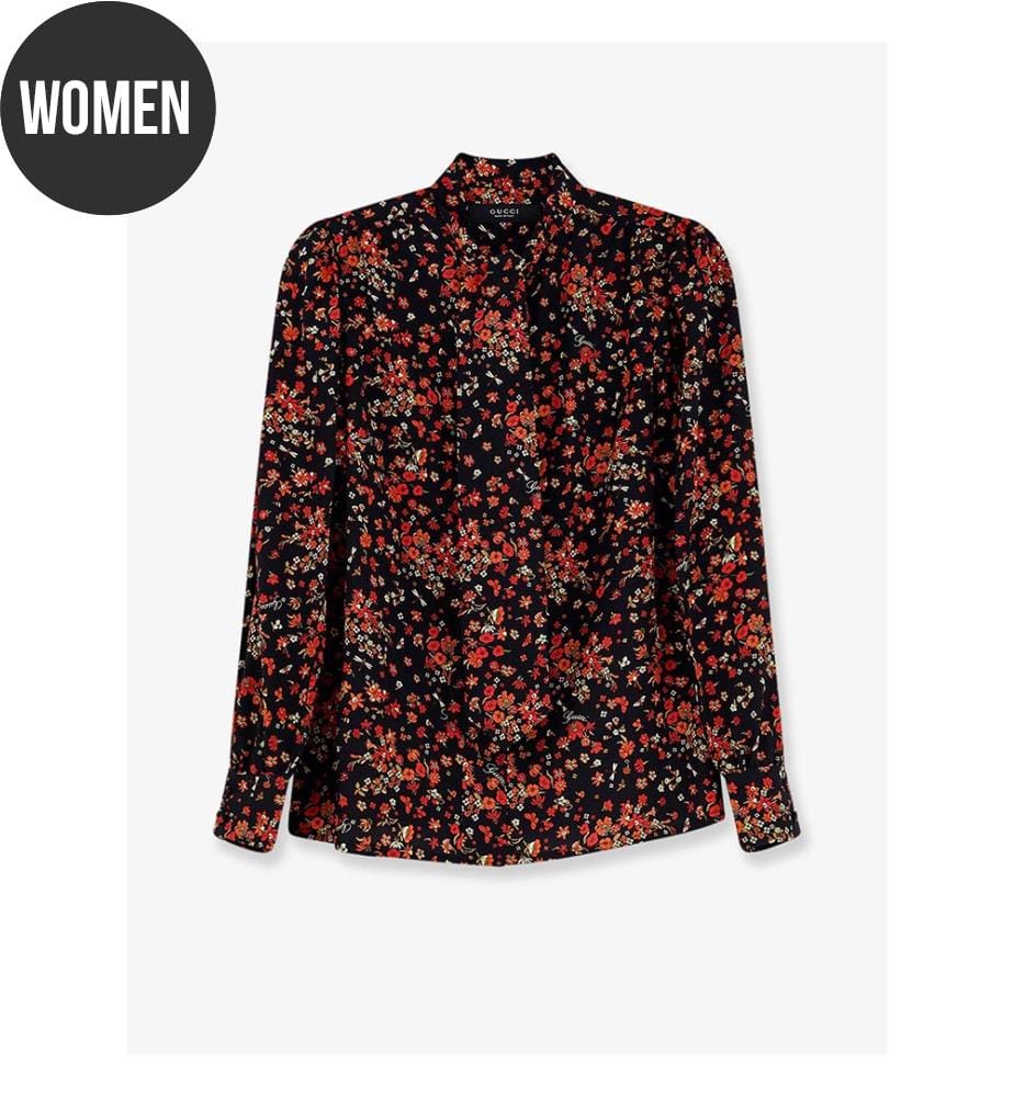 Chemise en soie imprimée - Noir/Rouge