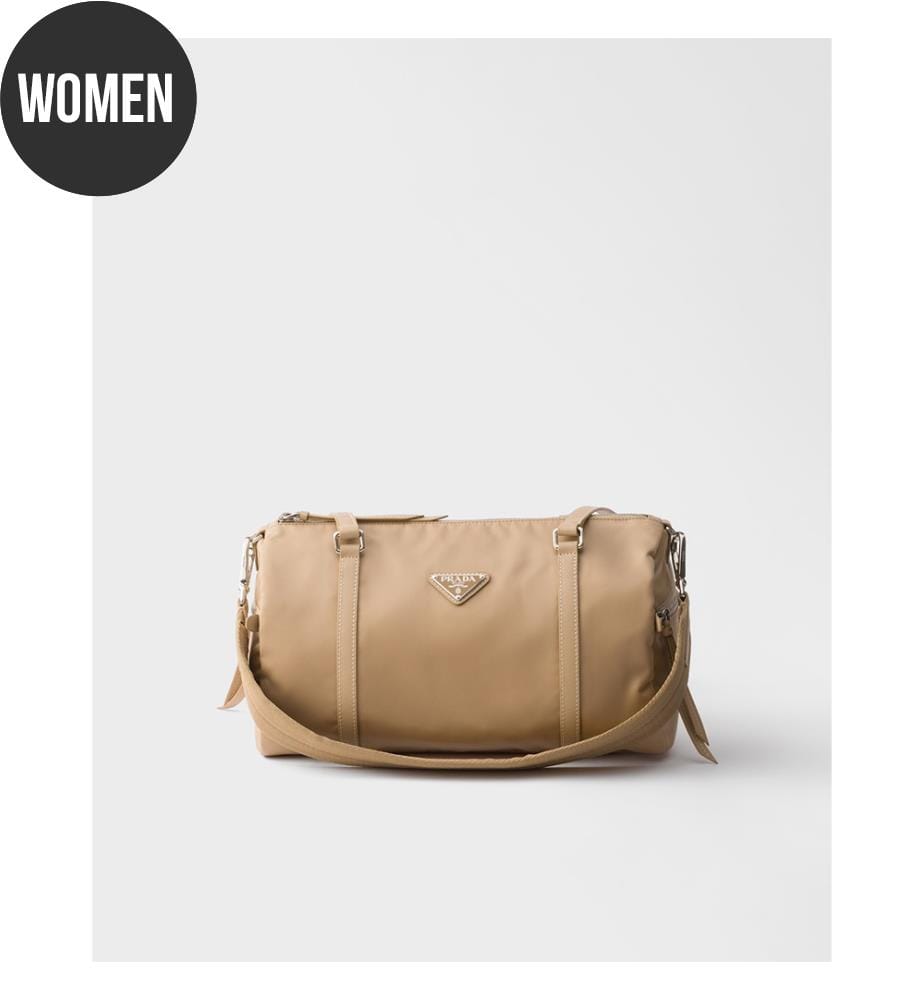 Borsa da viaggio grande in re-nylon e pelle saffiano - Beige